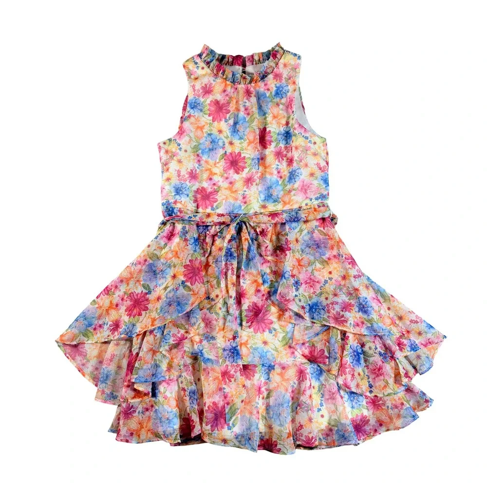 Gianni Bini Big Girls Size 10 Tiered Chiffon Floral Dress Ruffle Mock Neck NWT